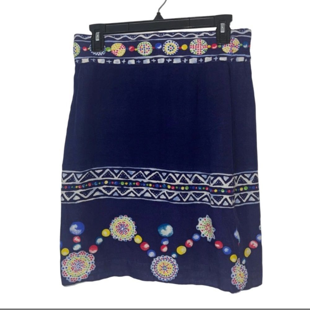 Y2K Platinum By Dorothy Schoelen Navy Blue Line Skirt with Colorful Accents Sz4